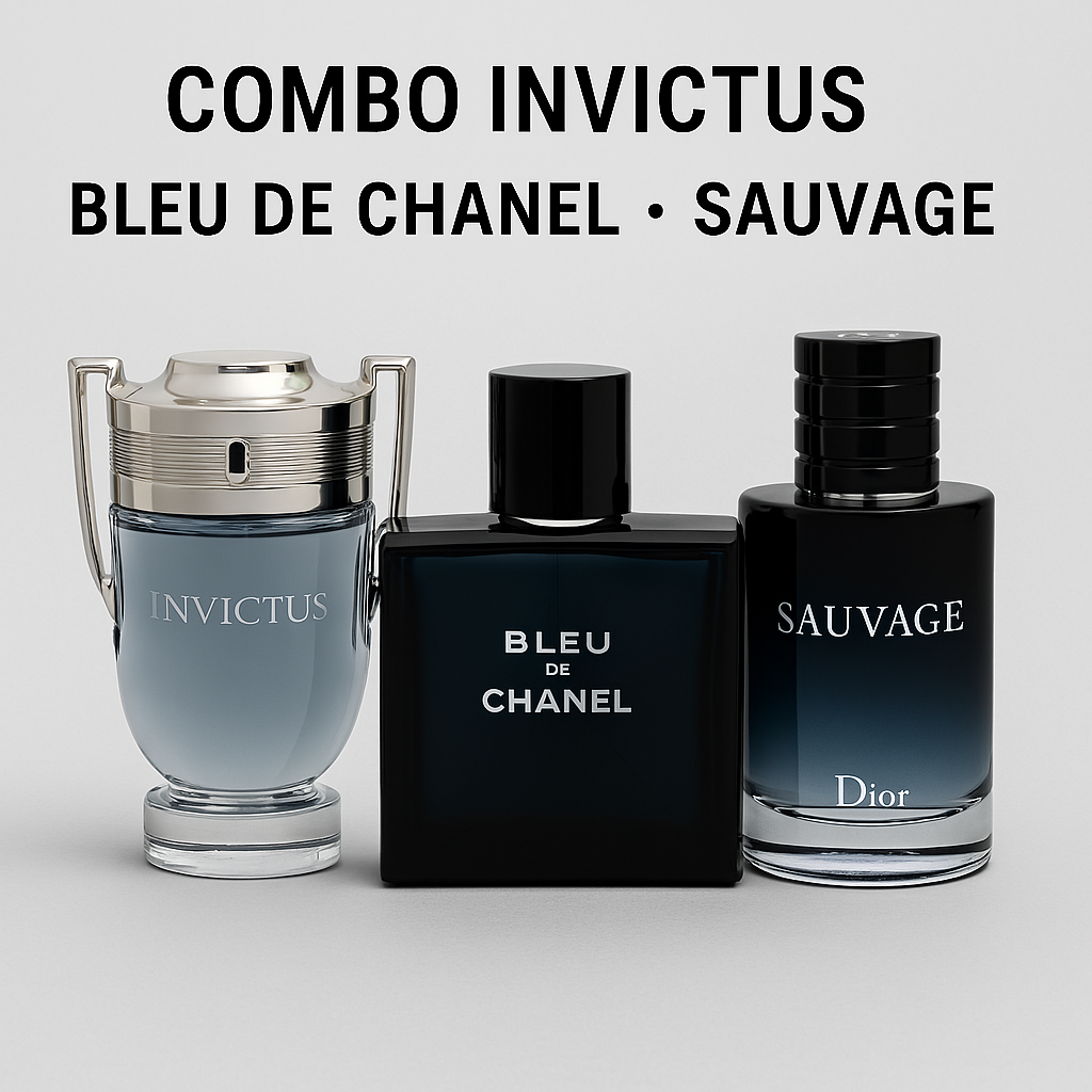 Combo de Perfumes de Lujo: Invictus, Bleu de Chanel y Sauvage
